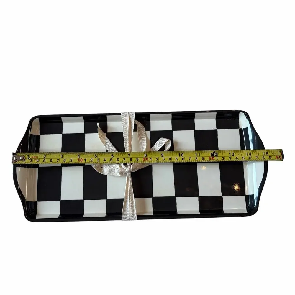 2pc Black & White Checkered Melamine Serving Trays 15x6.5 Mackenzie Style New